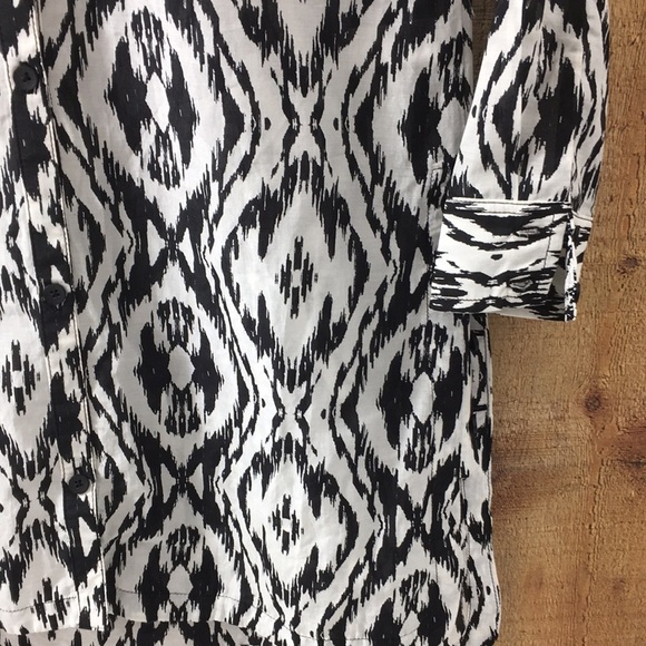 Athleta Ikat Black/White Kaftan Tunic Top Button Front Cover Up Women's XXS - Picture 4 of 11
